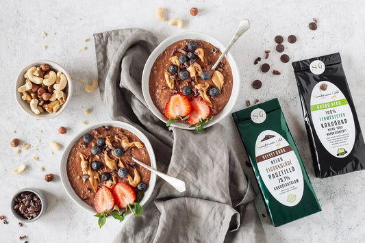 Csokoládés zabkása, perui nyers kakaóbab törettel.