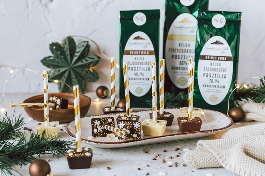 Forró csoki pálcikák Sambirano Gold- Velvet fehér, tej és étcsokoládékból.