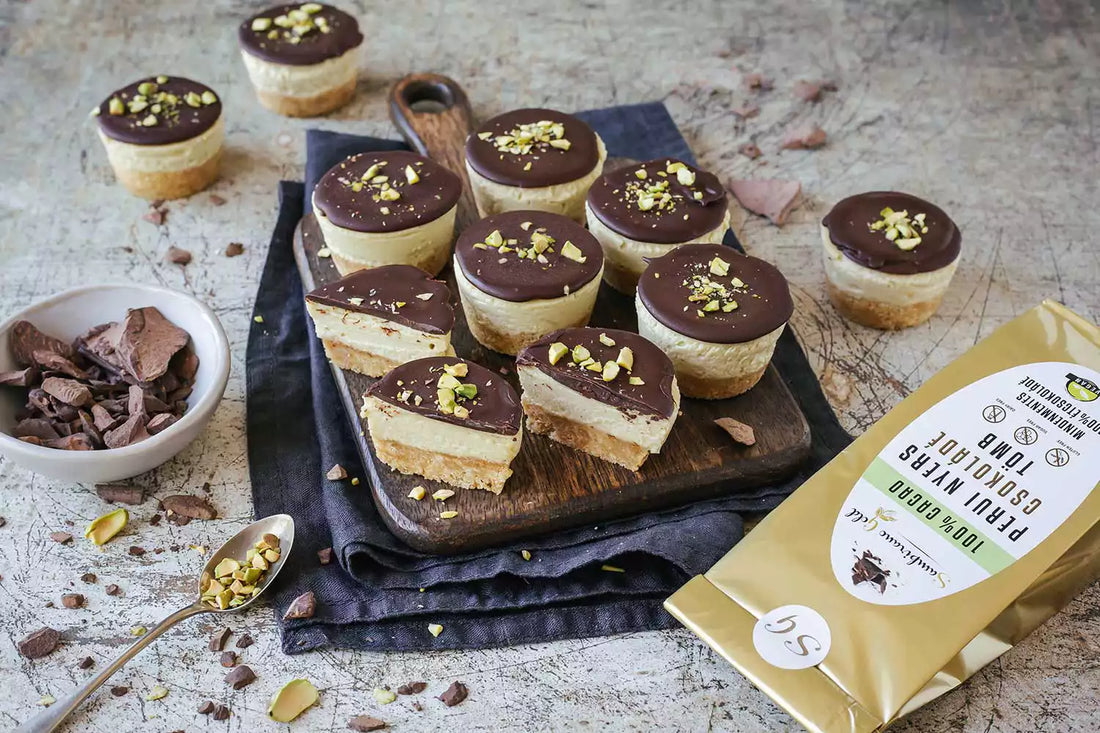Mini pisztáciás-csokoládés sajttorta