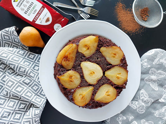 Csokis-körtés fordított torta (vegán)