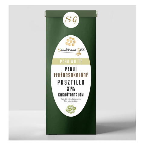 Sambirano Gold - PERU White | Fehér csokoládé pasztilla (100g) Termékinformáció >