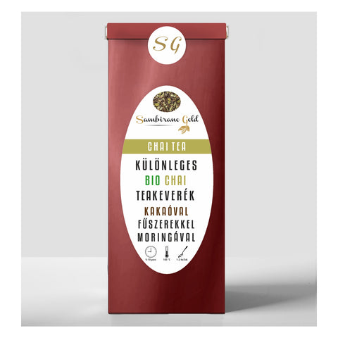 Sambirano Gold - Bio csokoládé chai tea kakaóval, fűszerekkel és moringával (50g) Termékinformáció >