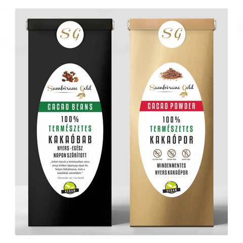 Sambirano Gold KAKAÓ KOMBÓ - DOMINIKAI kakaóbab és GHÁNAI kakaópor kombó csomag (2x1kg)  Termékinformáció >